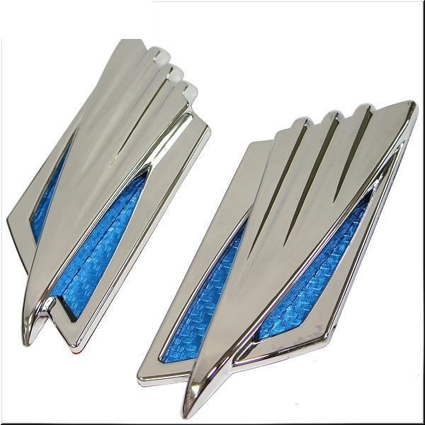 Car fender air flow decoration vent cover chrome blue carbon x 2 pieces