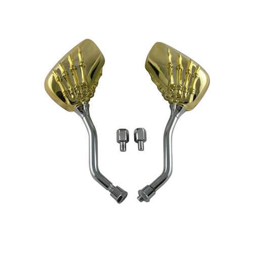 Universal chrome motorcycle rear view side mirror golden skeleton hand 8mm 10mm