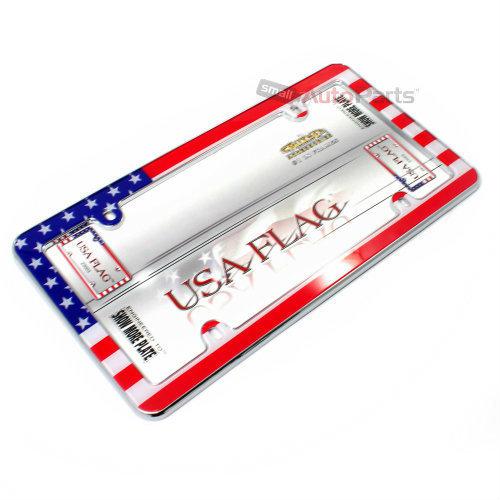 Usa american flag chrome plastic license plate tag frame for auto-car-truck