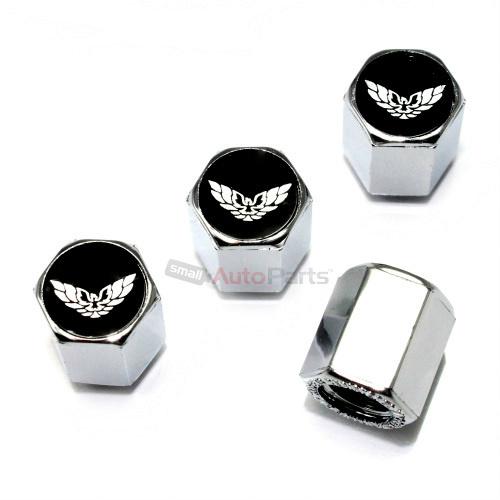 (4) pontiac trans am black logo chrome abs car tire/wheel stem valve caps covers