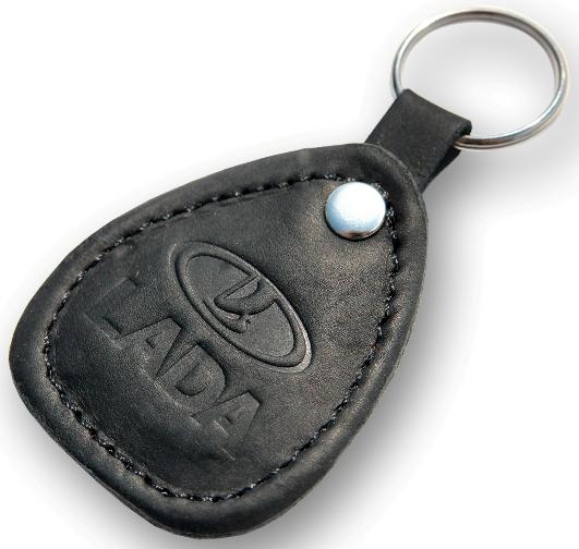 New leather black keychain car logo lada auto emblem keyring