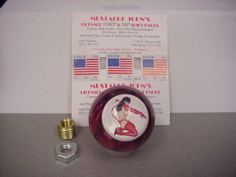 Bettie page, topless devil pose,  custom  red glitter,  shift knob    