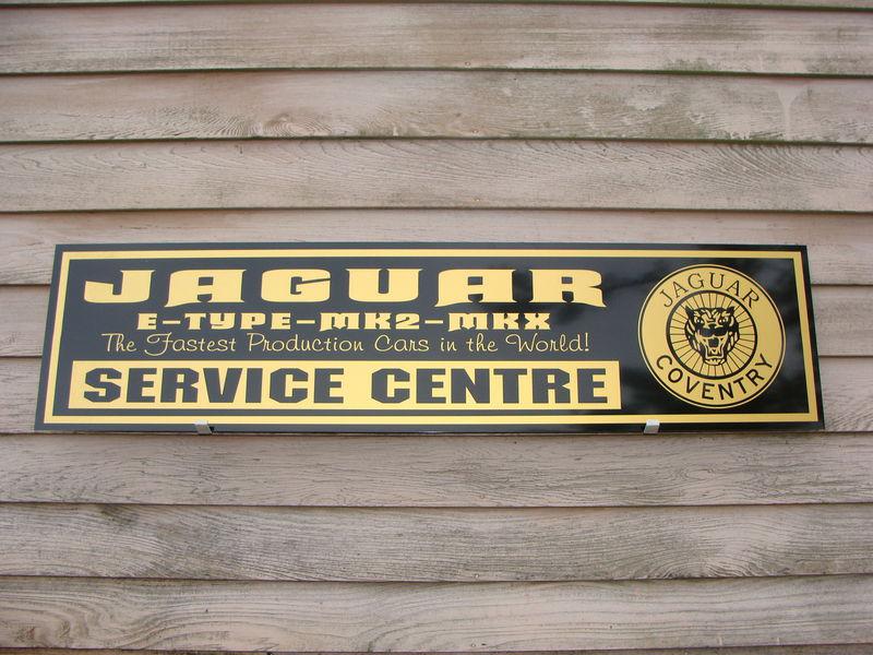 1960's jaguar xke & ''marks'' series dealer/service centre sign w/badge 1'x4'