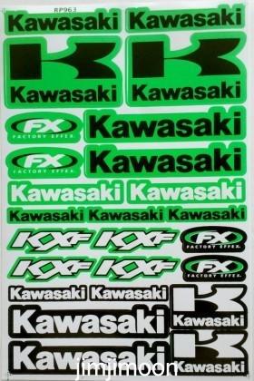 Kawasaki green dirt bike racing motorcycle sticker decal black white helmet 111