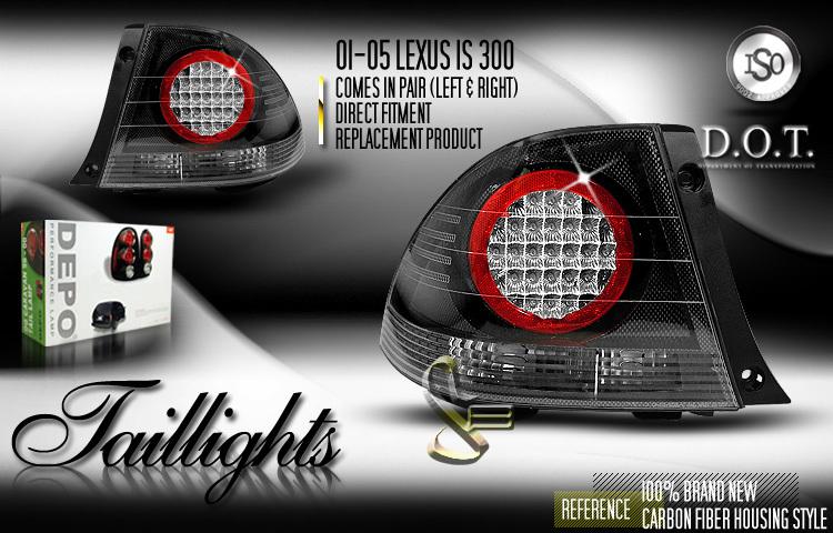 Depo pair euro carbon fiber style altezza tail lights w/ led 01-05 lexus is300