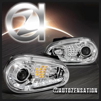 99-06 vw golf mk4 chrome r8 drl projector headlights+ amber led turn signal