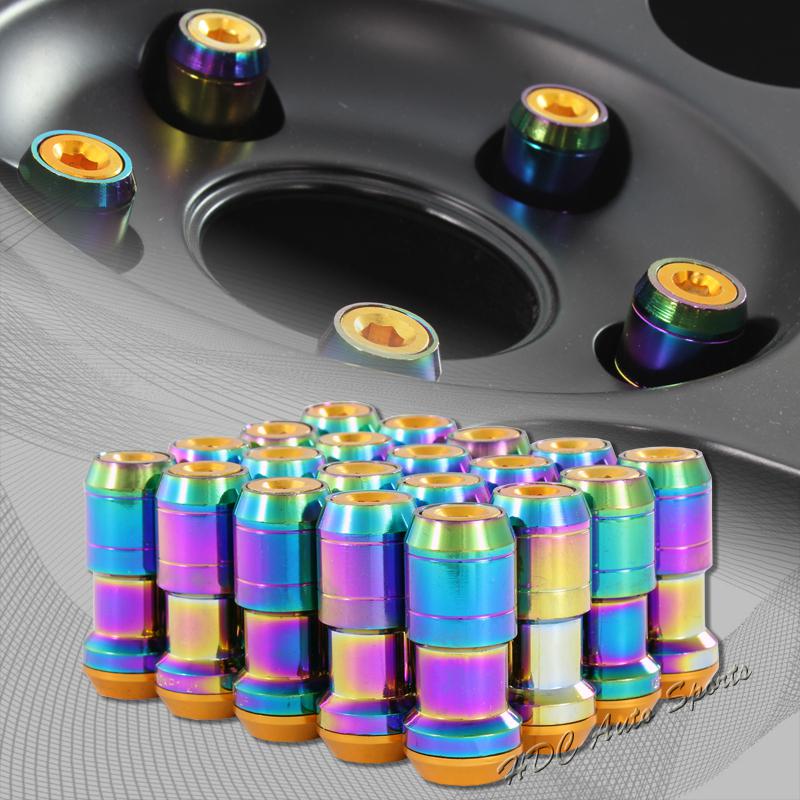 20pcs m12 x 1.25mm thread pitch wheel rim tuner 1.9" lug nut orange / neo chrome