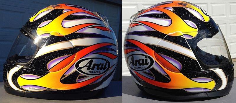 His & hers arai quantum f haga medium/large & xl race motorcycle helmets x2