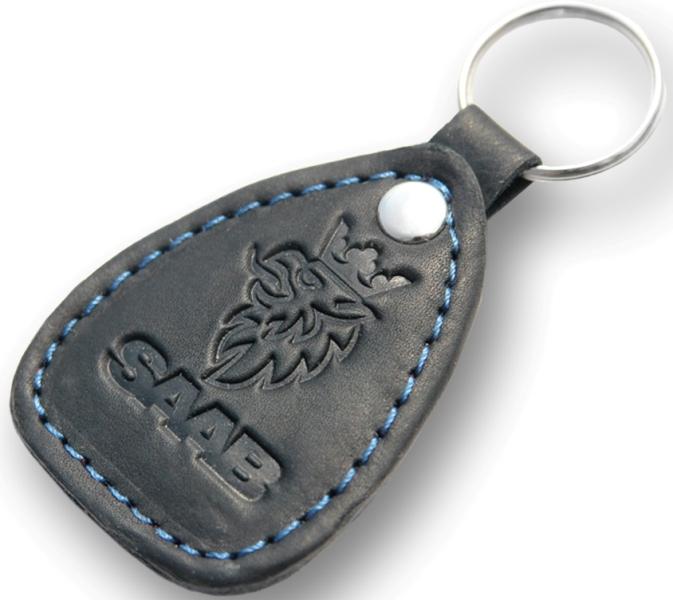 New leather black / blue keychain car logo saab auto emblem keyring