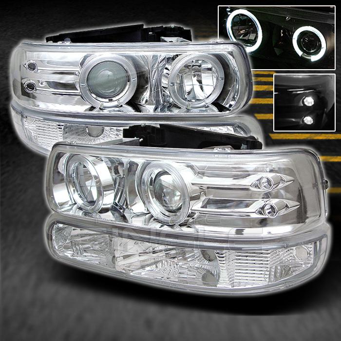 99-06 silverado suburban tahoe halo projector headlights +bumper signal lights