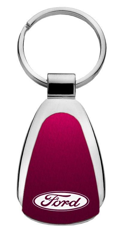 Ford burgundy tear drop metal keychain car ring tag key fob logo lanyard
