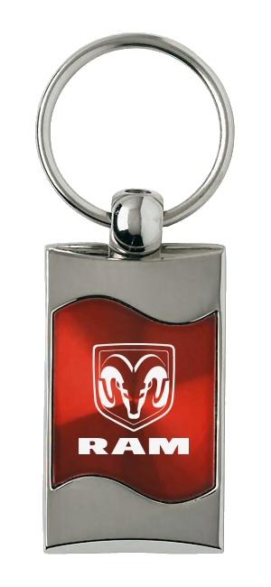 Dodge ram red rectangular wave metal key chain ring tag key fob logo lanyard