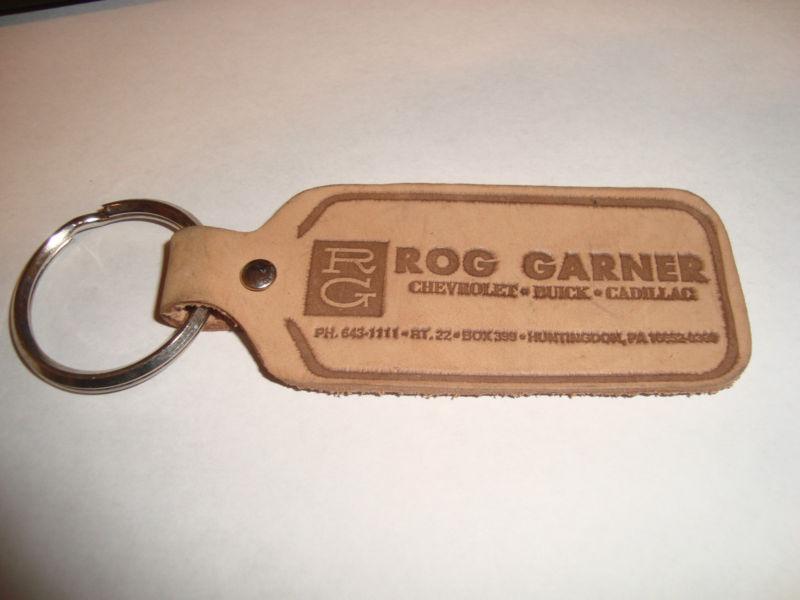 Vintage leather rog garner chevrolet buick cadillac huntingdon pa keychain