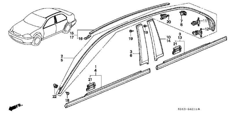 Oem honda 72470-s04-003 left front door sash pillar moulding trim 96-00 civic 