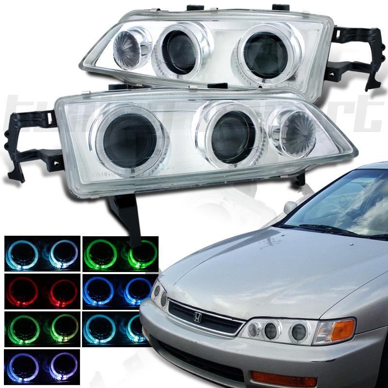 Honda 94-97 accord chrome housing dual 7 color halo projector headlamps lights