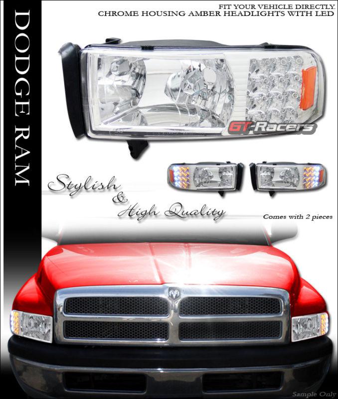 Factory style chrome drl led head lights lamps corner 1994-2002 dodge ram pickup