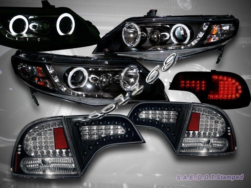 06-11 honda civic blk g2 halo projector headlights 4dr ccfl +tail lights led