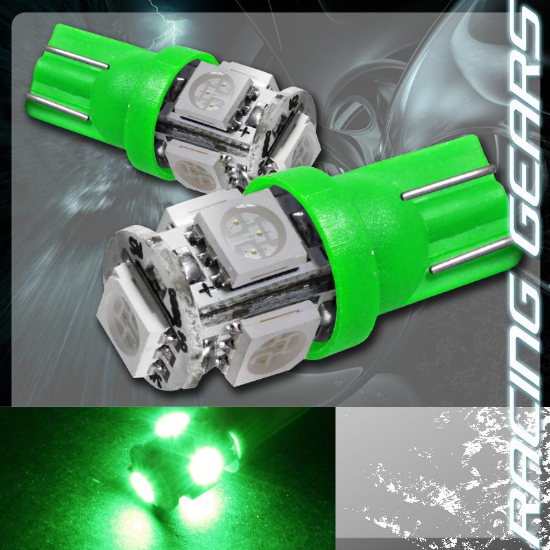 2x green smd 5 led 12v t10 wedge light bulb interior license plate / side marker