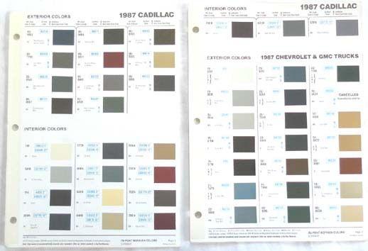 1987 cadillac  dupont  color paint chip chart all models original 