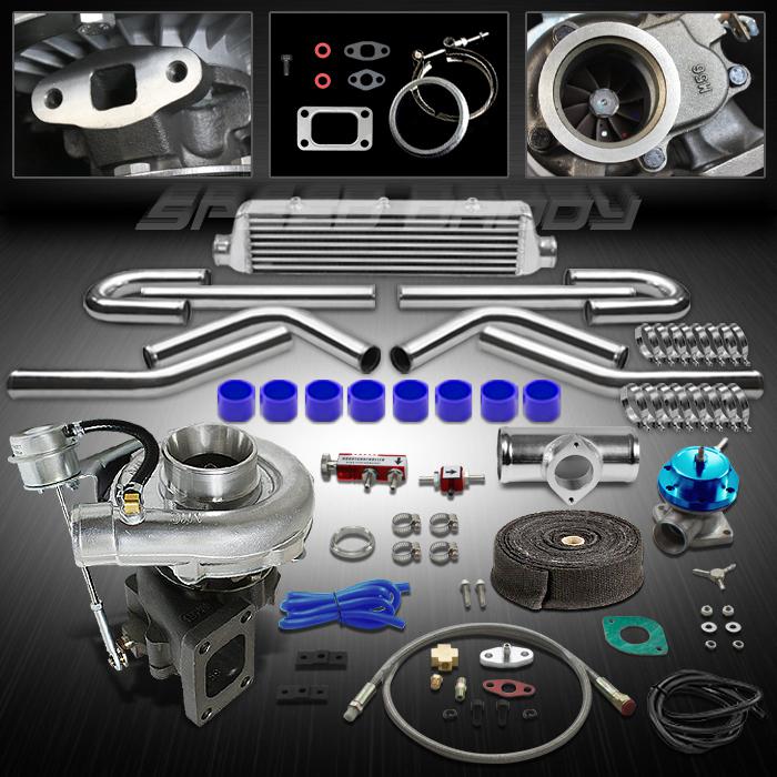 T04e 8pc t3/t4 universal turbo kit v-band turbocharger w/wastegate+intercooler