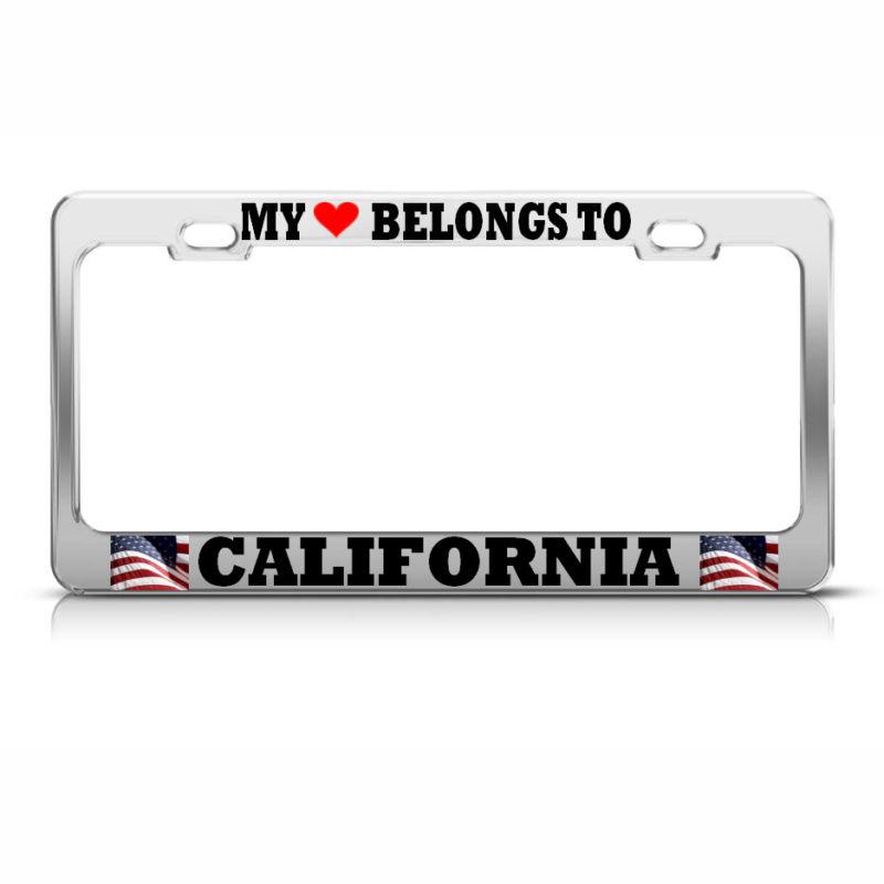 My heart belongs to california license plate frame usa flag pride suv auto tag