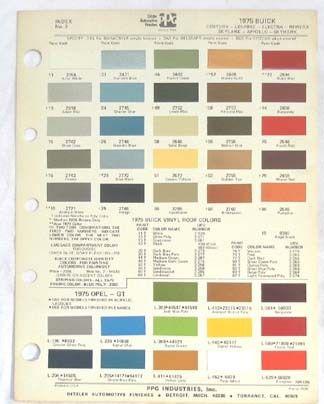 1975 buick  ppg  color paint chip chart all models original 