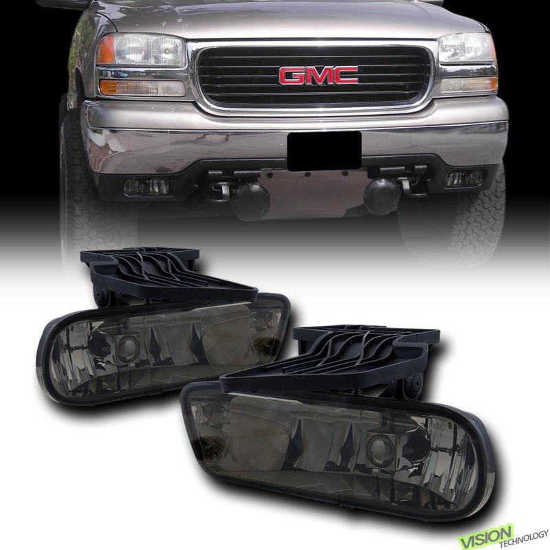 Smoke lens fog lights lamps+881 bulbs pair gmc 99-02 sierra truck 00-06 yukon/xl