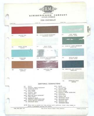 1954 chevrolet r-m color paint chip chart all models original 