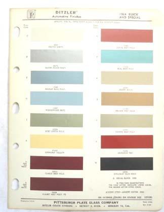 1964 buick  ppg  color paint chip chart all models original 