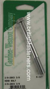 Gardner westcott triumph head bolt 3/8"-26 x 3-3/8" long zinc plated e-327