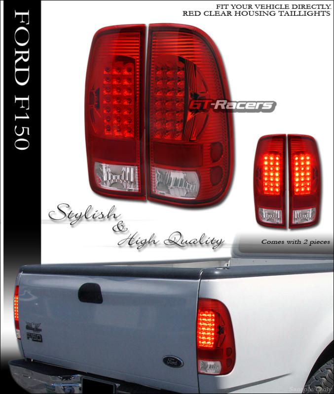 Red clear lens led tail lights lamps aw 97-03 ford f150 ld/99-07 f250 f350 super