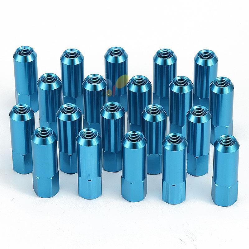 20pcs m12x1.5 60mm blue aluminum extended tuner wheel lug nut for wheel rims