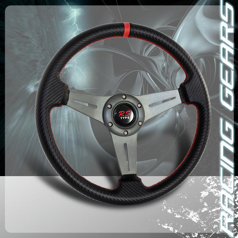 Universal 350mm jdm 6 bolt lug hole red stitch black pvc leather steering wheel