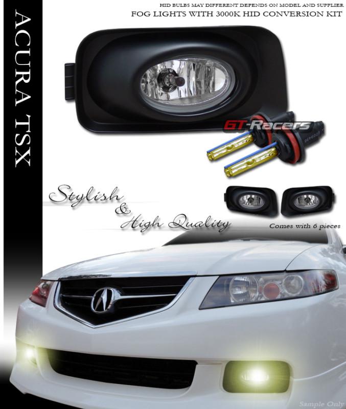 3k hid xenon w/ sport clear lens front bumper fog lights+switch 03-06 acura tsx