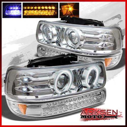 99-02 silverado 00-06 suburban tahoe halo projector headlights+led bumper lamp