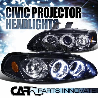 Glossy piano black honda 92-95 civic 2/3/4dr tinted led projector headlights