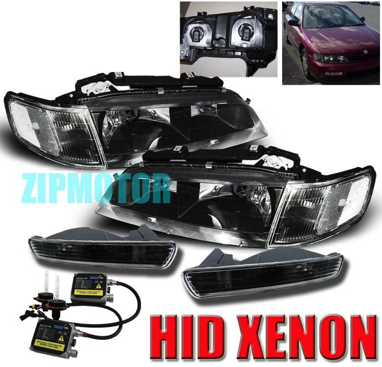 1994 1995 honda accord crystal head lights+bumper+hid 6k xenon signal lamp black