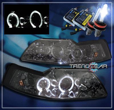 99-04 ford mustang halo projector headlight+hid 8000k kit lamp smoke 00 01 02 03