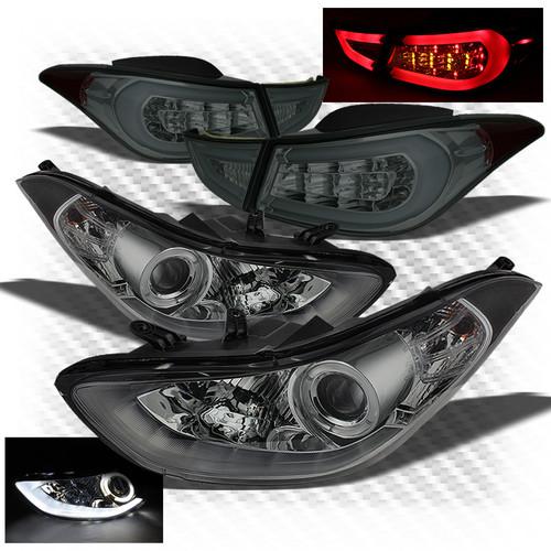 Fit 11-13 elantra smoked drl pro headlights + philips-led perform tail lights