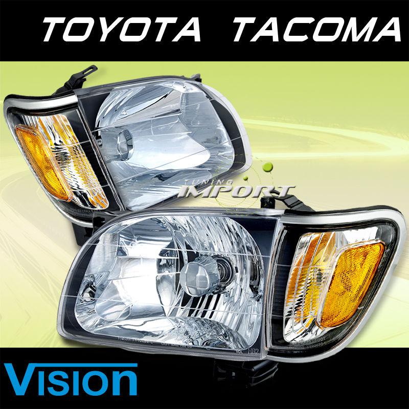 Toyota 01-04 tacoma chrome headlights+silver bezel corner signal lamp left+right