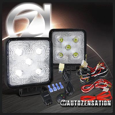 2pc 4.5" square 5 led white 6000k suv truck flood work fog light jeep 4wd+switch