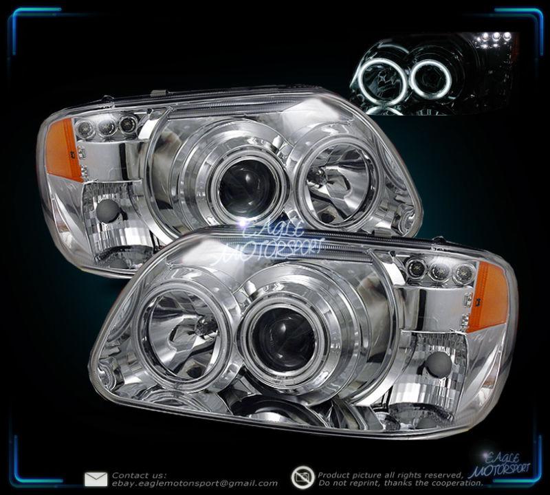 1995-2001 ford explorer dual ccfl halo projector led chrome headlights lamps