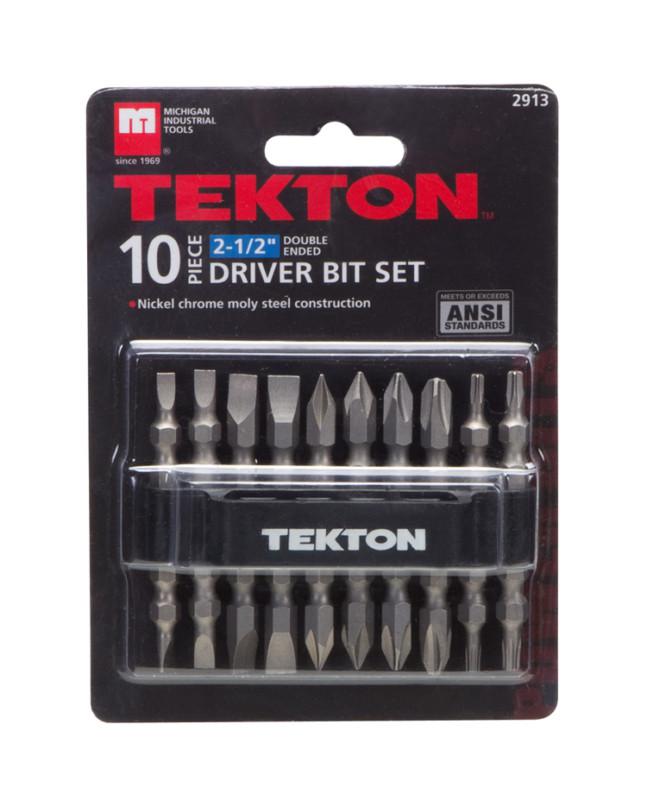 New - 10pc tekton power bit set - 1/4" hex shank -  phillips slotted torx & clip