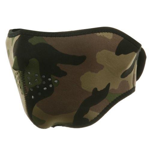 Reversible military, hunters hunting neoprene half face mask - woodland camo