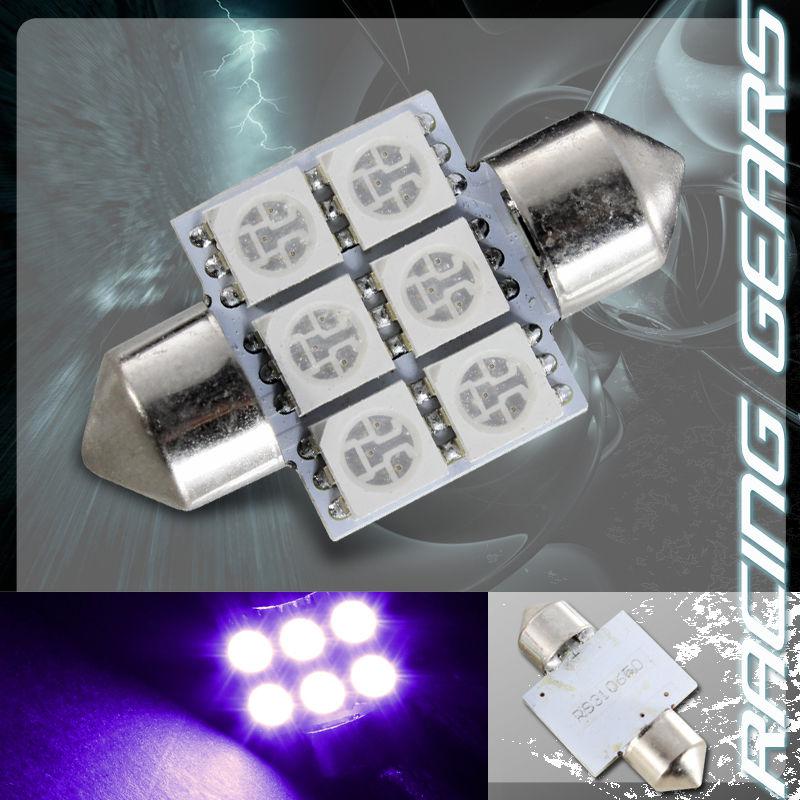 1x 31mm 1.25" purple 6 smd led festoon replacement dome interior light lamp bulb