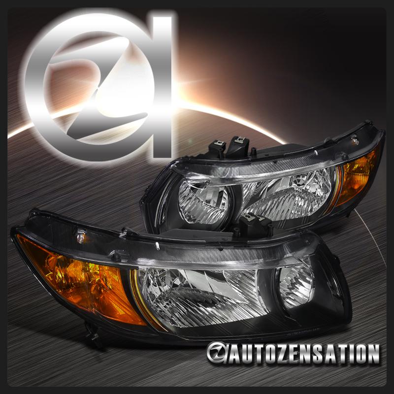 06-11 honda civic 2door coupe crystal black headlights+amber reflector