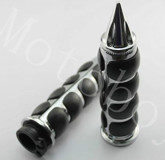 Chrome rubber pointed 1" handlebar hand grips for harley sportster dyna softail