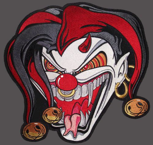 Killer clown embroidered 11 inch biker jester face patch