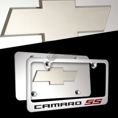 3d chevy camaro ss stainless steel license plate frame w/ cap - front &amp; back set