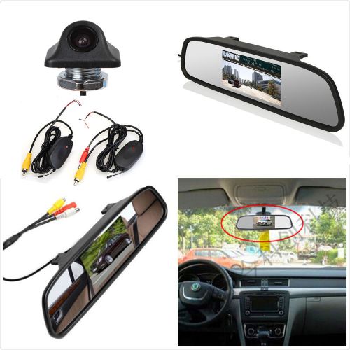 Wireless car rear view mirror 4.3&#034; monitor + 170° reverse backup camera kit 12v